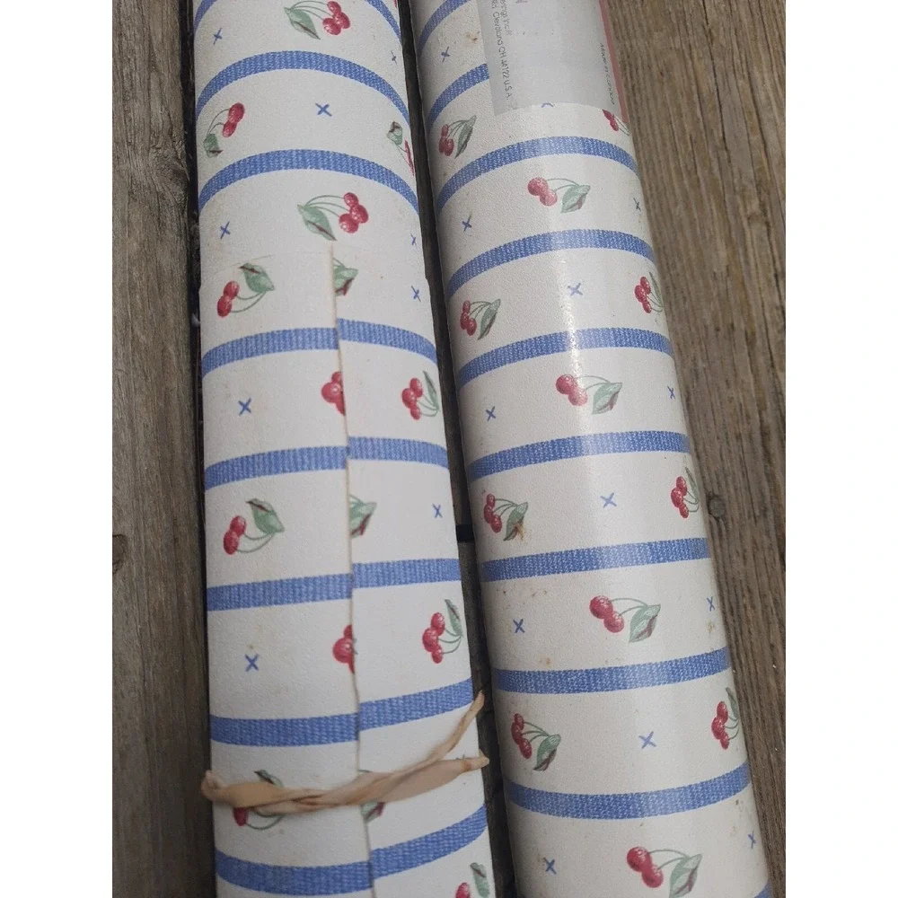 Vintage 2PC Imperial Wall Covering Cherry Stripes Wall Paper Rolls 11ysx20.5